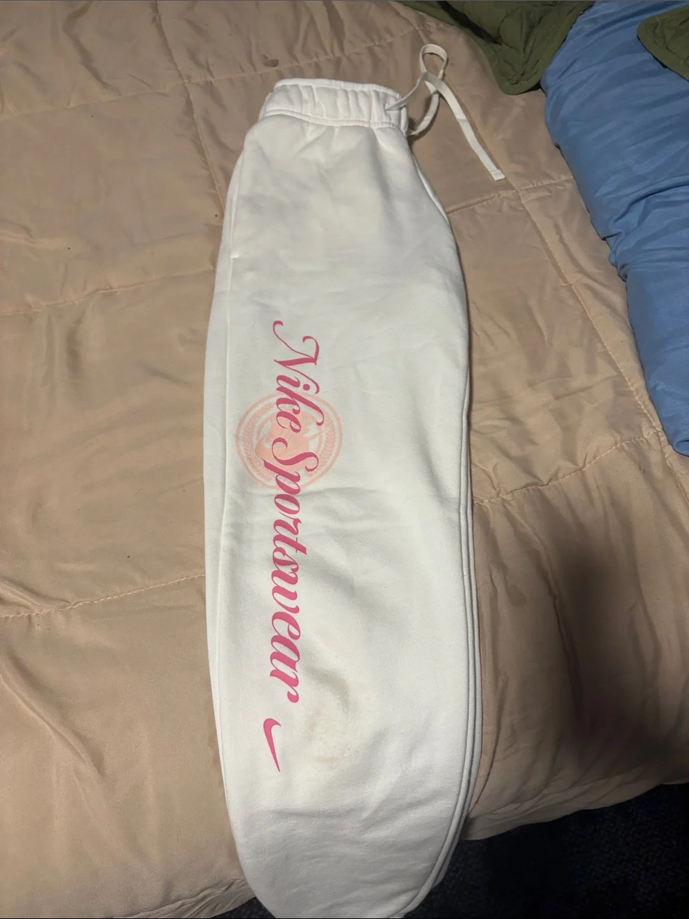 NWT!! Nike Cream Joggers with Pink Script Logo